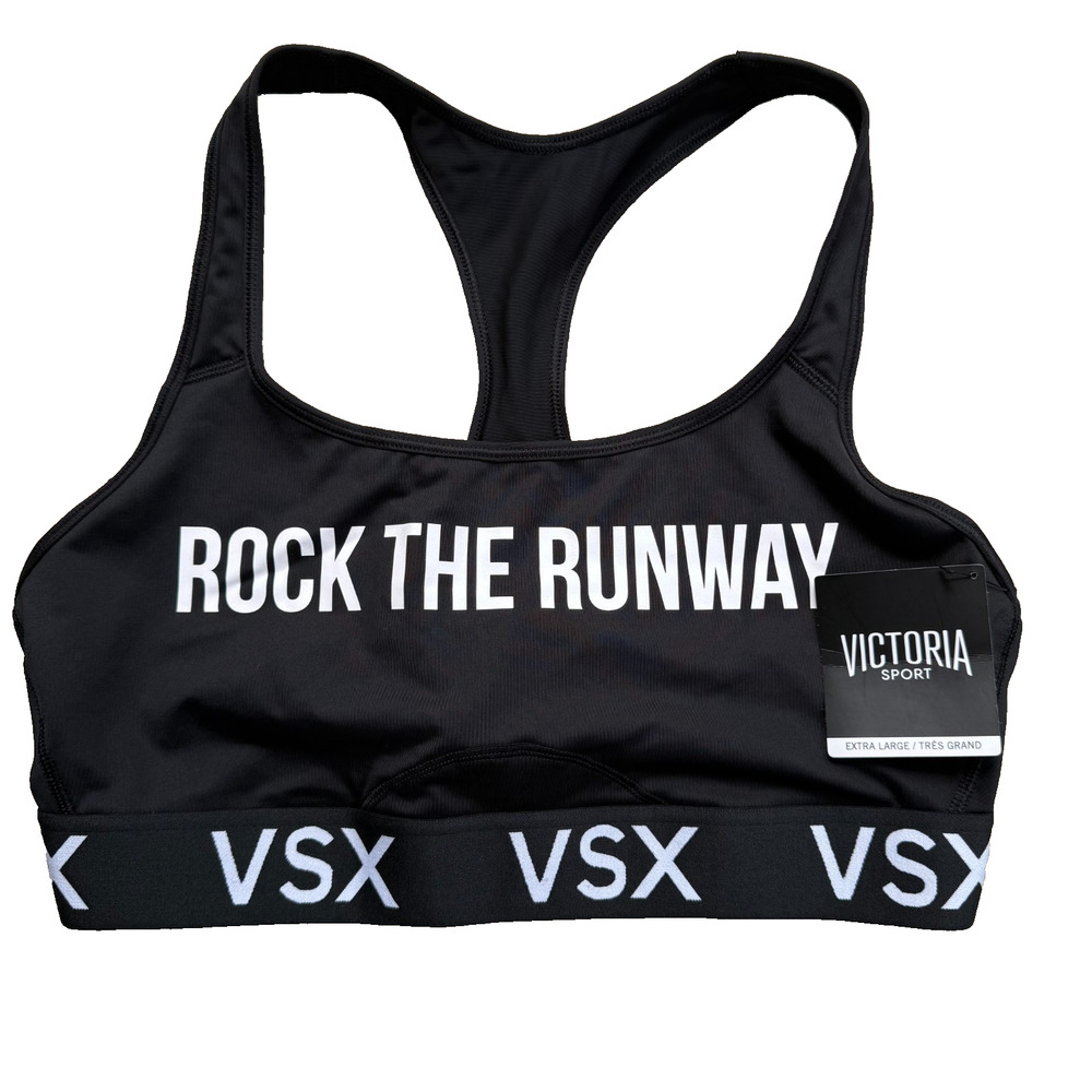 Victoria's Secret VSX Rock The Runway Sports Bra XL Black Logo Racerback Gym